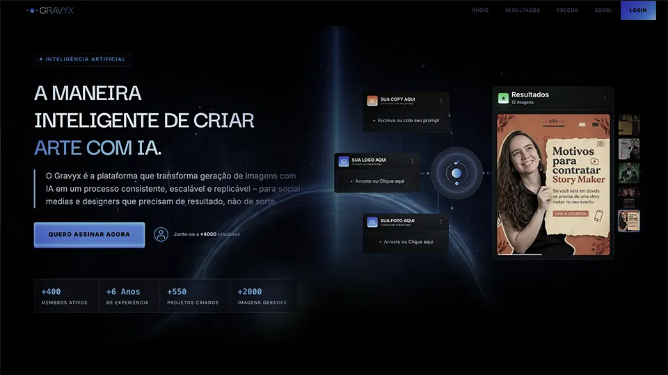 Página antes: layout estático, sem movimento